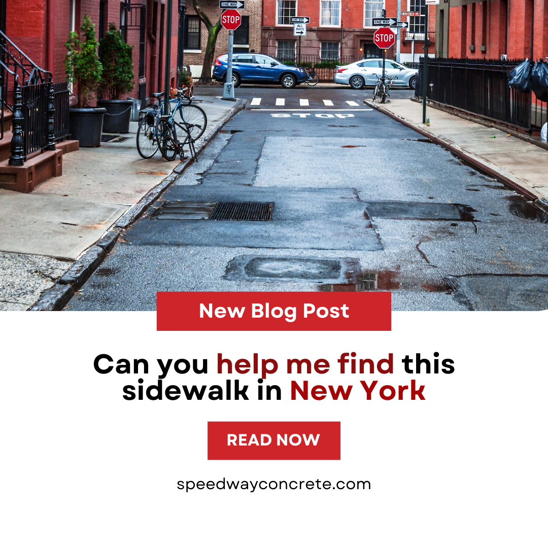 A distinctive New York City sidewalk featuring intricate patterns, bustling pedestrians, and nearby urban architecture.