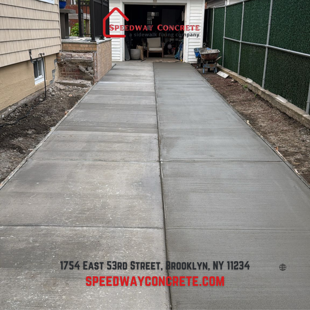 Concrete sidewalk repair work in progress by licensed contractors in Staten Island