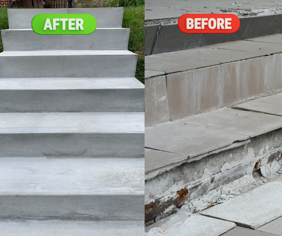Modern concrete and granite front steps installation in Brooklyn NY